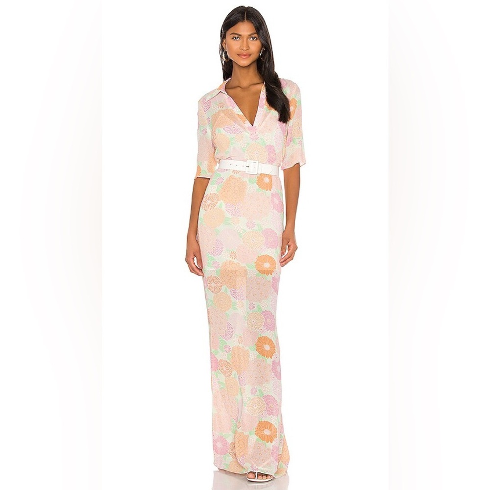 L'Academie Micheline Floral Maxi Dress Peach Small Sheer $278